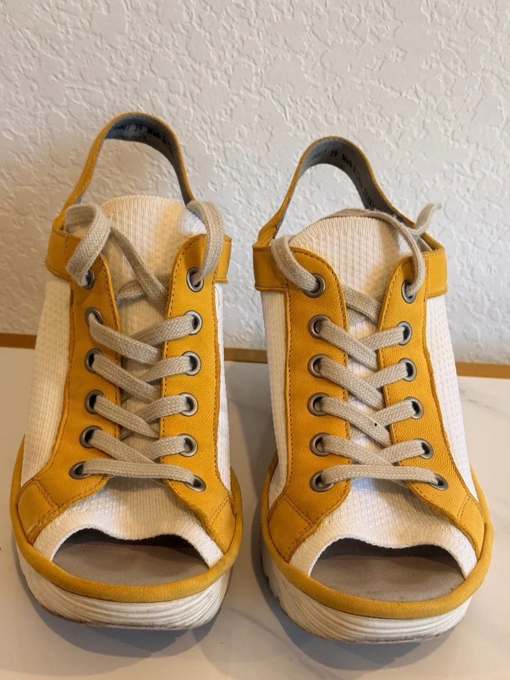 Fly London Yellow and White Platform Slingback Sneakers